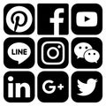 Popular black social media icons on white background