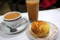 Popular Cantonese snack pineapple bun with Hong Kong milk tea
