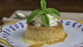 Popular cheese custard, Spanish dessert with caramel sauce layer and whipped cream