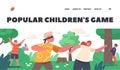 Popular Children Games Landing Page Template. Kids Playing Hide and Seek in Park or Forest, Happy Characters Fun Royalty Free Stock Photo