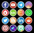 Popular circle social media icons with white rim on black background Royalty Free Stock Photo