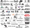 Top clothing brands logos. Set of 50 most popular logo, Vector EPS, 300dpi for printing, cutting, Engraving Royalty Free Stock Photo