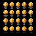 Popular crypto coins set - Bitcoin, Ethereum, Ripple