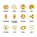 Popular cryptocurrency bitcoin blockchain vector symbols