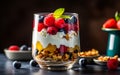 a popular dessert parfait, a harmonious blend of fresh fruit, yogurt, and granola. Royalty Free Stock Photo