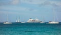 Sailboats and a cruise ship anchored in the shelter of admiralty bay, bequia Royalty Free Stock Photo