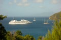 A cruise ship and yachts anchored in the shelter of admiralty bay, bequia Royalty Free Stock Photo