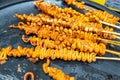 Popular Filipino street food chicken intestines Isaw