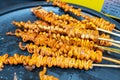 Popular Filipino street food chicken intestines Isaw