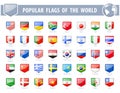 Popular flags of the world. Pentagon Glossy Icons.