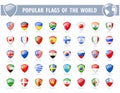 Popular flags of the world. Shield Glossy Icons.