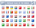 Popular flags of the world. Square Glossy Icons.