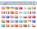 Popular flags of the world. Wavy Glossy Icons.