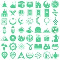 Popular Green Islamic Line Art Icons Set. Ramadan Kareem Line Vector Icons. Islamic line icons. Included the icons as Muslim, pray