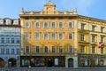 Popular Hard Rock Cafe, historic house U Rotta on Small Square in district of Stare Mesto, Prague, Czech Republic