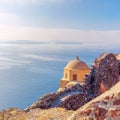 Popular historic chapel in the ruins of the castle, Santorini, Oia Royalty Free Stock Photo