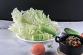 Popular Home Cooking Northern Thai meat and tomato spicy dip sauce, usually eat with fresh vegetables such as cucumber and chinese Royalty Free Stock Photo