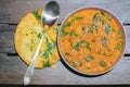 Popular Indian food vegetarian and vegan lentil dahl tadka curry soup