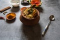 Popular Indian mughlai delicacy chicken biryani in an earthen pot Royalty Free Stock Photo