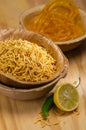 Popular Indian snacks - jalebi and Farsan. Royalty Free Stock Photo