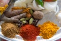Popular Indian Spices colourfully arranged