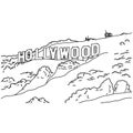 Popular inscription Hollywood Sign vector illustration sketch doodle hand drawn with black lines isolated on white background