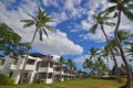 A popular island resort full of coconut trees in tropical Nadi, Fiji which is empty due to the covid19 pandemic