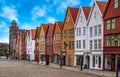 Popular landmark in Bergen, Norway. A row of wooden houses in Bryggen.