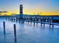 Popular lighthouse at Lake Neusiedl See during sunset Royalty Free Stock Photo