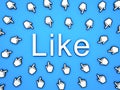 Popular Like concept many hand cursors mouse clicking like button or link on blue background