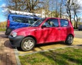 Small and old red Polish car Fiat Seicento private car parked Royalty Free Stock Photo