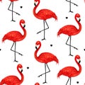 Popular modern style print with red flamingo. Trendy seamless pa