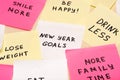 Popular new year goals or resolutions on colorful sticky blank n Royalty Free Stock Photo