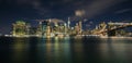 Panoramic Downtown Manhattan Skyline at night, New York, USA- view from the Brooklyn