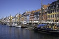 The popular Nyhavn harbour with cclorful houses in Copenhagen.