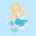 Popular pastel mermaid set. Happy and beautiful mermaid. Cartoon mermaid print for t shirts or kids fashion artworks, children