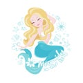 Popular pastel mermaid set. Happy and beautiful mermaid on white background. Print for t shirts or kids fashion artworks, children Royalty Free Stock Photo