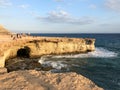 A popular place on the coast of Cyprus, a beautiful rocky coastline on a Sunny summer day