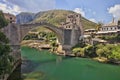 Popular reconstructed Old Bridge, Mostar Bosnia Herzegovina Royalty Free Stock Photo