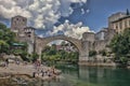 Popular reconstructed Old Bridge, Mostar Bosnia Herzegovina Royalty Free Stock Photo