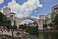 Popular reconstructed Old Bridge, Mostar Bosnia Herzegovina Royalty Free Stock Photo