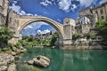 Popular reconstructed Old Bridge, Mostar Bosnia Herzegovina Royalty Free Stock Photo