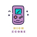 Popular 90s electronic game tetris flat line icon.Colorful kids clip art.