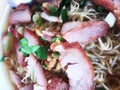 Popular Singapore Chinese street food, wantan mee, kind of noodles serve with bbq pork Royalty Free Stock Photo