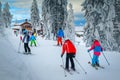 Popular ski resort with skiers on the slope, Poiana Brasov
