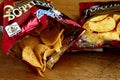 Popular snack food chips in foil packs