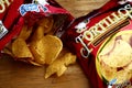 Popular snack food chips in foil packs