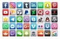 40 popular social media buttons with square background. Vector illustration