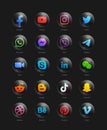 Popular Social Media Network Modern 3D Vector Black Round Web Icons Set