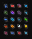 Popular Social Media Network Modern Rounded Glass 3D Vector Premium Black Web Icons Set